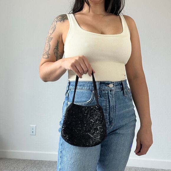 90s La Regale Black Beaded Small Purse - Picture 1 of 11
